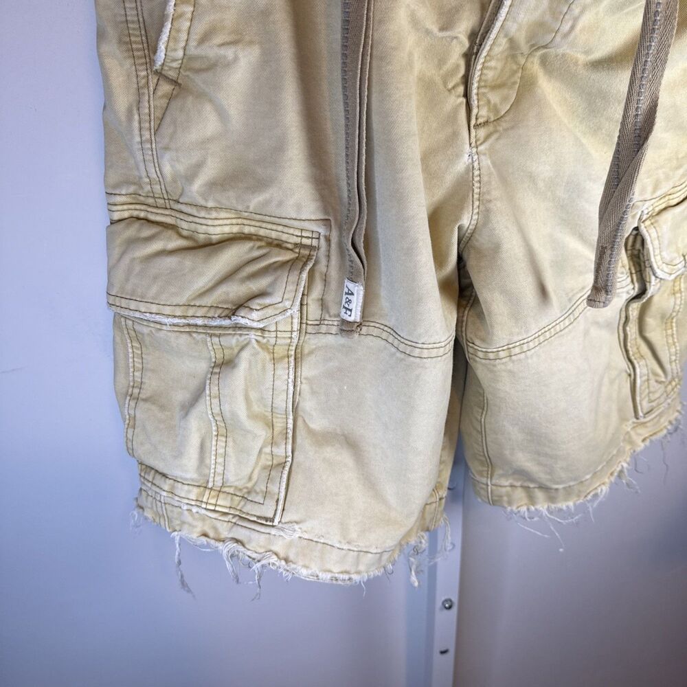 Vtg Abercrombie & Fitch Khaki Cargo Shorts Mens 32 Heavy Military Y2K Button Fly - Picture 5 of 7